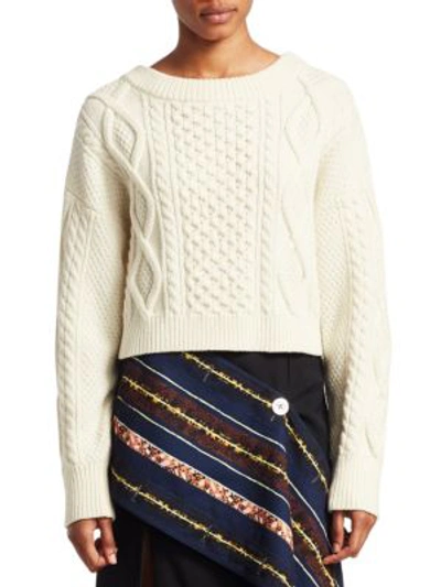 Shop 3.1 Phillip Lim / フィリップ リム Long-sleeve Cropped Boxy Cable Knit Sweater In Ivory