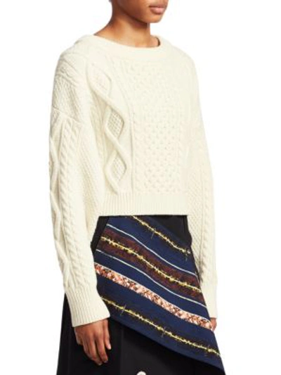 Shop 3.1 Phillip Lim / フィリップ リム Long-sleeve Cropped Boxy Cable Knit Sweater In Ivory
