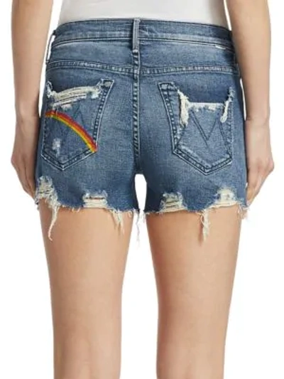 Shop Mother Rascal High-rise Slit-cut Denim Shorts In Learning To Hula