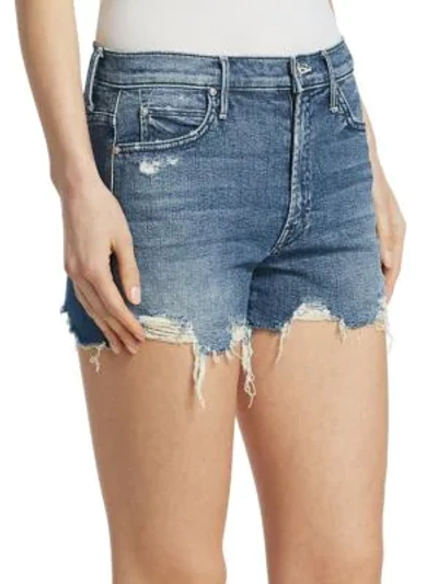 Shop Mother Rascal High-rise Slit-cut Denim Shorts In Learning To Hula