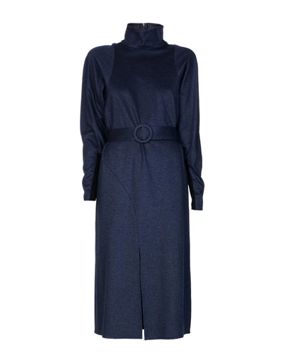 Shop Tibi 3/4 Length Dress In Dark Blue