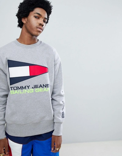 Shop Tommy Jeans 90s Sailing Capsule Flag Logo Crew Neck Sweatshirt In Gray Marl - Gray