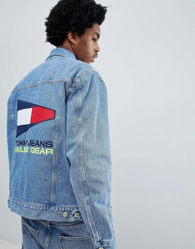 Tommy Jeans 90s Sailing Capsule Denim Jacket With Back Flag Logo In Mid  Wash - Blue | ModeSens