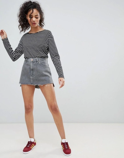 Shop Wrangler Denim Mini Skirt With Raw Hem-grey