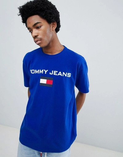 Shop Tommy Jeans 90s Sailing Capsule Flag Logo Crew Neck T-shirt In Bright Blue - Blue