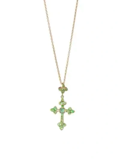 Shop Nayla Arida 18k Yellow Gold Emerald Tsavorite Cross Pendant Necklace