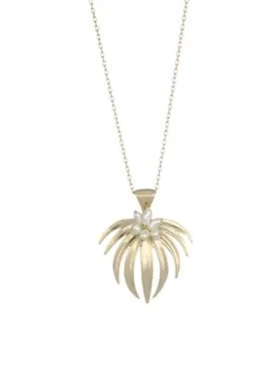 Shop Annette Ferdinandsen Tropical Curled Palm Fan Pearl & 14k Yellow Gold Pendant Necklace