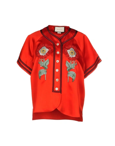 Shop Gucci Solid Color Shirts & Blouses In Red