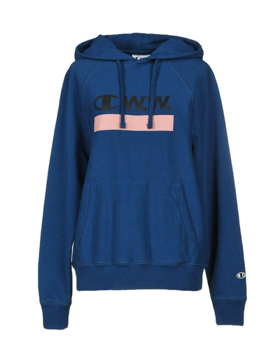 Shop Champion Hooded Sweatshirt In Dark Blue