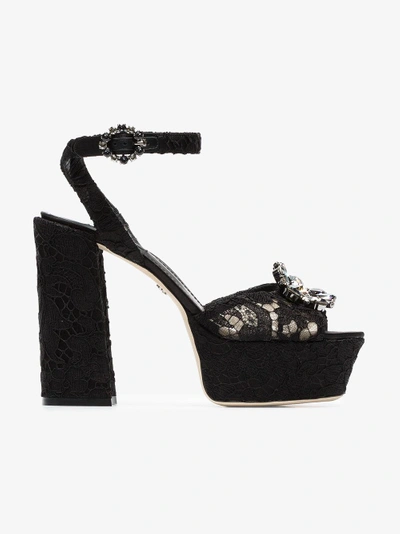 Shop Dolce & Gabbana Black Keira 120 Lace Platform Sandals