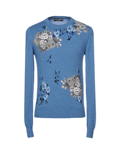 Shop Dolce & Gabbana Man Sweater Azure Size 38 Cashmere, Viscose, Polyamide In Blue