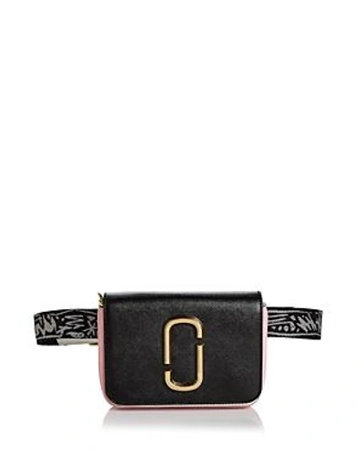 Shop Marc Jacobs Hip Shot Leather Convertible Belt Bag In Black/baby Pink Multi/gold