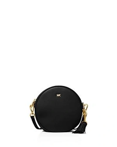 Shop Michael Kors Medium Leather Circle Crossbody In Black/gold