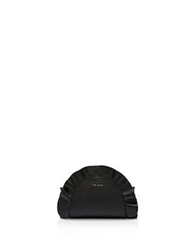 Shop Ted Baker Roseeyy Leather Ruffle Crossbody In Black/rose Gold