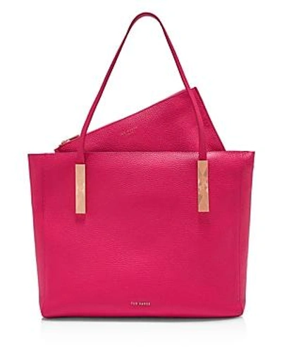 Shop Ted Baker Paigie Leather Tote In Fuchsia Pink/rose Gold