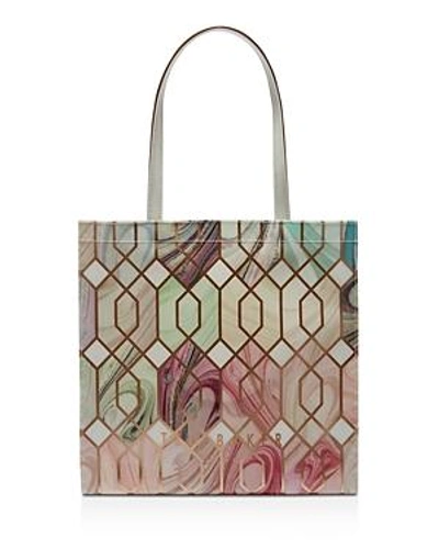 Shop Ted Baker Estecon Icon Tote In White/rose Gold