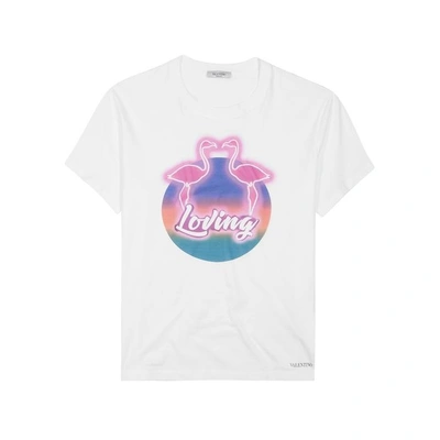Shop Valentino Loving White Printed Cotton T-shirt