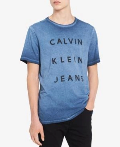 Shop Calvin Klein Jeans Est.1978 Men's Garment Dyed Logo T-shirt In Atlantis