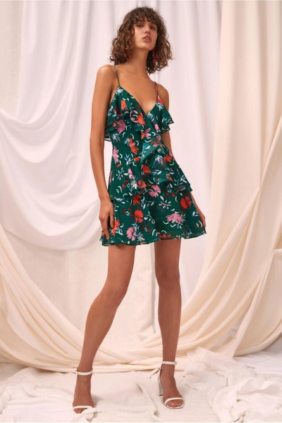 Shop C/meo Collective Elude Short Sleeve Mini Dress In Emerald Floral