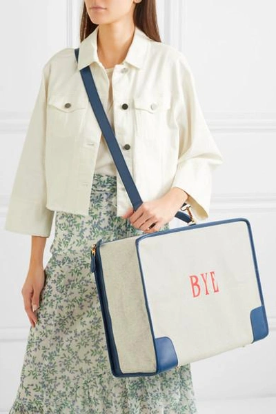 Shop Paravel Stowaway Collapsible Leather-trimmed Canvas Suitcase In Navy