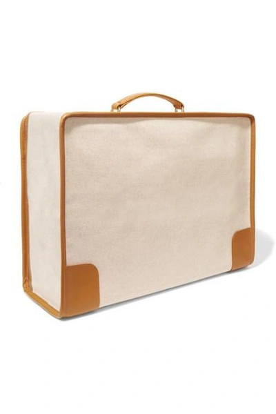 Shop Paravel Stowaway Collapsible Leather-trimmed Canvas Suitcase In Tan