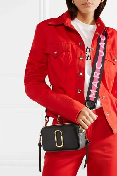 Shop Marc Jacobs Snapshot Embellished Textured-leather Shoulder Bag In Black