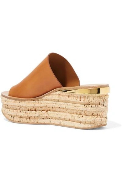 Shop Chloé Camille Leather Wedge Sandals In Tan