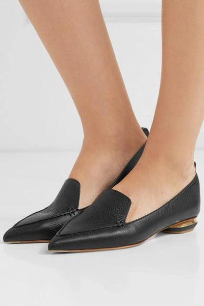 Shop Nicholas Kirkwood Beya Textured-leather Point-toe Flats In Black