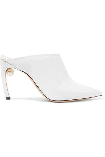 Shop Nicholas Kirkwood Mira Faux Pearl-embellished Leather Mules In White