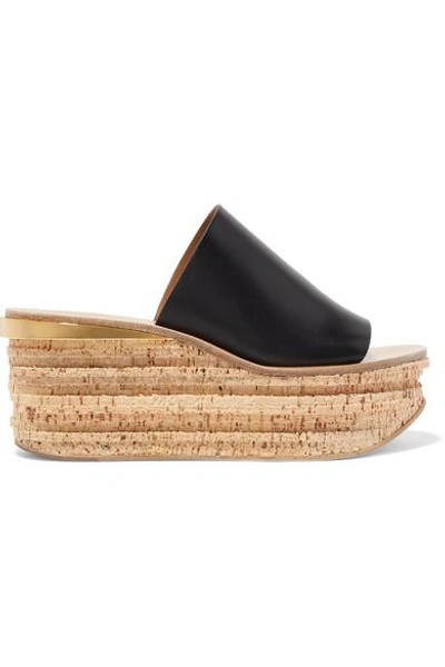 Shop Chloé Camille Leather Wedge Sandals In Black