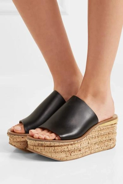 Shop Chloé Camille Leather Wedge Sandals In Black