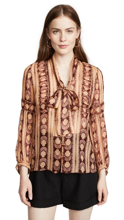 Shop Anna Sui Roses Blouse In Sienna Multi