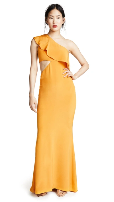 Shop Cushnie Et Ochs Silk Gown With Sash & Cutout In Saffron