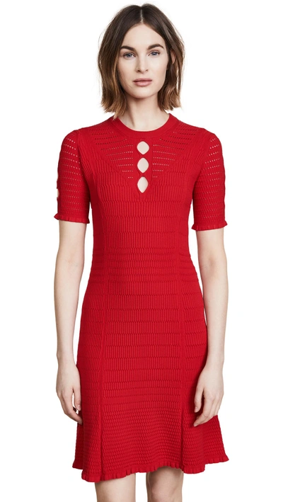 Shop Kenzo Lacehole Dress In Medium Red