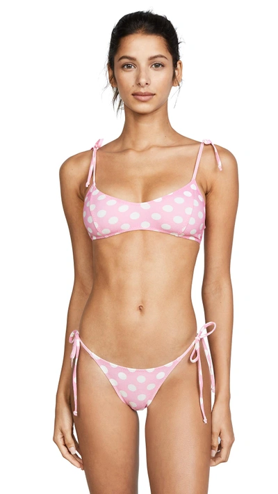 Shop Lisa Marie Fernandez Nicole Crepe Bikini In Pink/cream Polka Dot Crepe