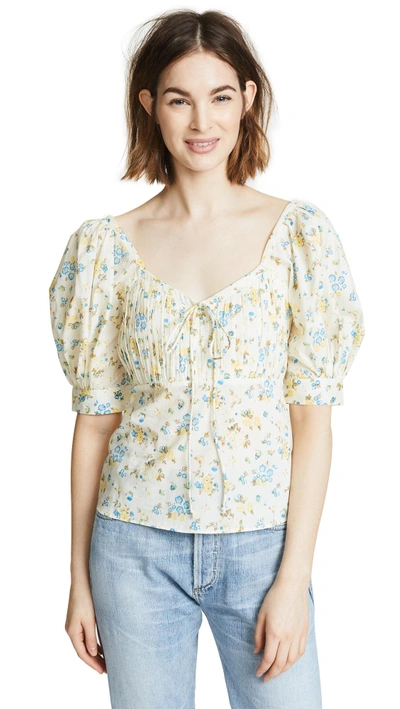 Shop Valencia & Vine Kate Ditsy Floral Babydoll Top In Yellow Ditsy Floral