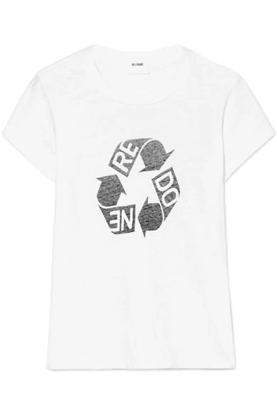 Shop Re/done Printed Slub Cotton-jersey T-shirt In White