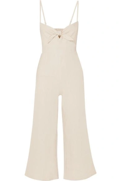 Shop Faithfull The Brand Presley Cropped Linen Jumpsuit In Beige