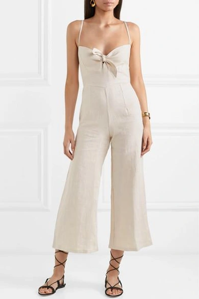 Shop Faithfull The Brand Presley Cropped Linen Jumpsuit In Beige