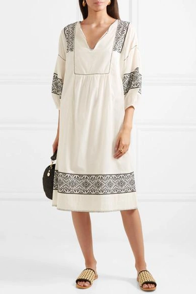 Shop The Great The Lovely Embroidered Cotton-gauze Dress In Cream