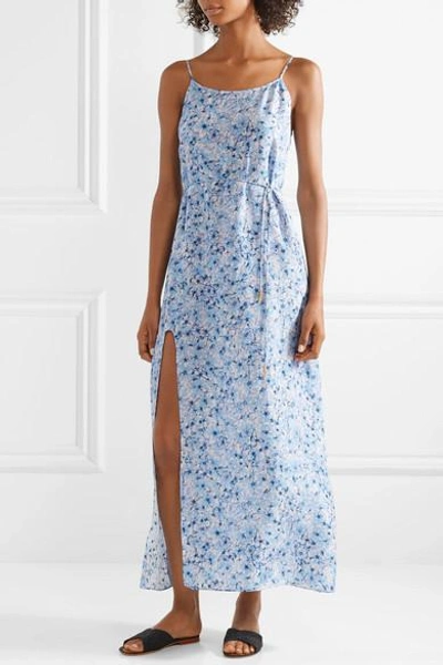 Shop Paloma Blue Murano Floral-print Silk-satin Midi Dress In Sky Blue