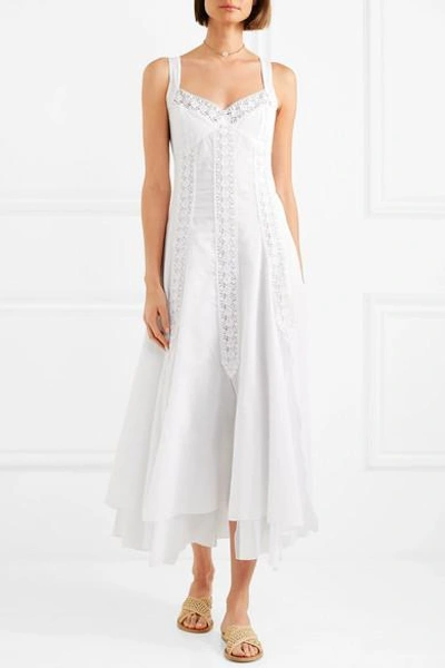 Shop Charo Ruiz Heart Crocheted Lace-paneled Cotton-blend Voile Dress In White
