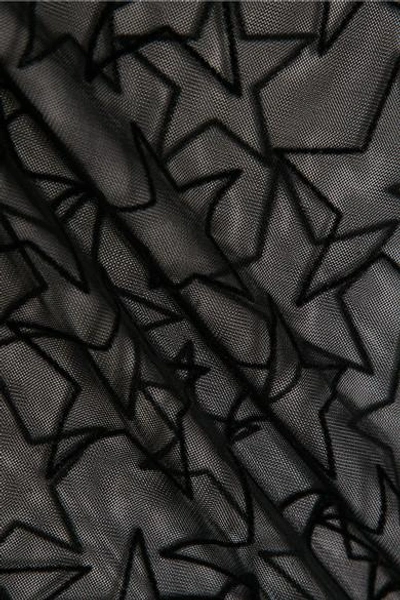 Shop Le Petit Trou Honorine Asymmetric Flocked Stretch-tulle Bodysuit In Black