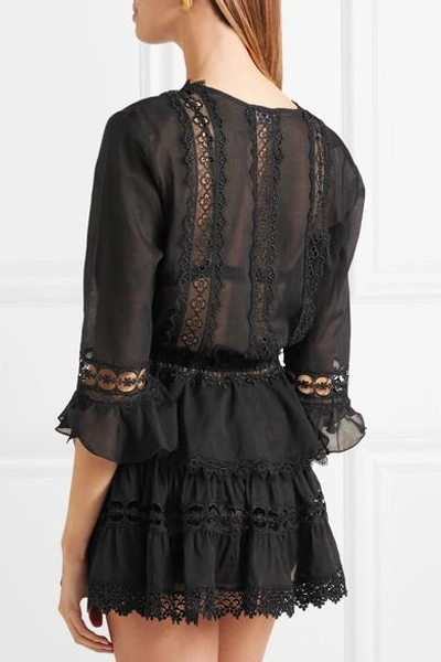 Shop Charo Ruiz Edda Crocheted Lace-paneled Cotton-blend Kaftan In Black