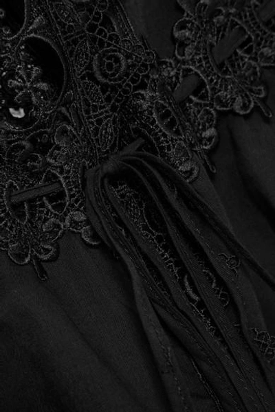 Shop Charo Ruiz Edda Crocheted Lace-paneled Cotton-blend Kaftan In Black