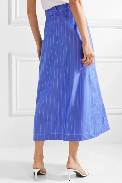 Shop Ellery Aggie Embellished Pinstriped Cotton-poplin Midi Skirt In Blue