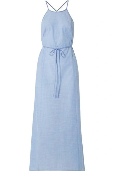 Shop Skin Juliana Cotton-chambray Nightdress In Light Blue