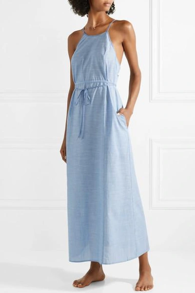 Shop Skin Juliana Cotton-chambray Nightdress In Light Blue