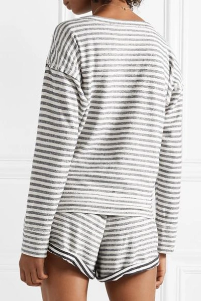 Shop Skin Charlie Striped Cotton-jersey Pajama Top In Navy