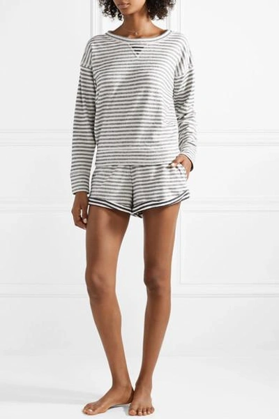 Shop Skin Charlie Striped Cotton-jersey Pajama Top In Navy